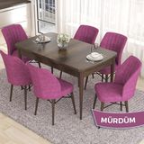 Canisa Concept Eva Serisi 80X132 Açılabilir Mdf Barok Ahşap Desen Mutfak Masa ve 6 Sandalye - Mor