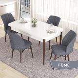 Canisa Concept Eva Serisi 80X132 Açılabilir Mdf Beyaz Masa Ceviz Ayak Mutfak Masa Takımı ve 4 Sandalye - Füme