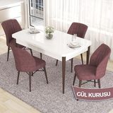 Canisa Concept Eva Serisi 80X132 Açılabilir Mdf Beyaz Masa Ceviz Ayak Mutfak Masa Takımı ve 4 Sandalye - Gülkurusu