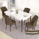Canisa Concept Eva Serisi 80X132 Açılabilir Mdf Beyaz Masa Ceviz Ayak Mutfak Masa Takımı ve 4 Sandalye - Kahverengi