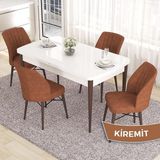 Canisa Concept Eva Serisi 80X132 Açılabilir Mdf Beyaz Masa Ceviz Ayak Mutfak Masa Takımı ve 4 Sandalye - Kiremit