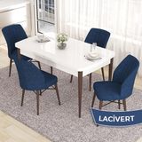 Canisa Concept Eva Serisi 80X132 Açılabilir Mdf Beyaz Masa Ceviz Ayak Mutfak Masa Takımı ve 4 Sandalye - Lacivert