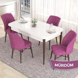 Canisa Concept Eva Serisi 80X132 Açılabilir Mdf Beyaz Masa Ceviz Ayak Mutfak Masa Takımı ve 4 Sandalye - Mor