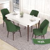 Canisa Concept Eva Serisi 80X132 Açılabilir Mdf Beyaz Masa Ceviz Ayak Mutfak Masa Takımı ve 4 Sandalye - Yeşil