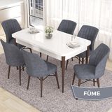 Canisa Concept Eva Serisi 80X132 Açılabilir Mdf Beyaz Masa Ceviz Ayak Mutfak Masa Takımı ve 6 Sandalye - Füme