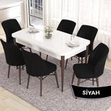 Canisa Concept Eva Serisi 80X132 Açılabilir Mdf Beyaz Masa Ceviz Ayak Mutfak Masa Takımı ve 6 Sandalye - Siyah