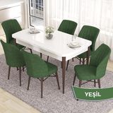 Canisa Concept Eva Serisi 80X132 Açılabilir Mdf Beyaz Masa Ceviz Ayak Mutfak Masa Takımı ve 6 Sandalye - Yeşil