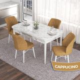 Canisa Concept Eva Serisi 80X132 Açılabilir Mdf Beyaz Mermer Desen Masa Mutfak Masa Takımı ve 4 Sandalye - Cappucino