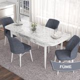 Canisa Concept Eva Serisi 80X132 Açılabilir Mdf Beyaz Mermer Desen Masa Mutfak Masa Takımı ve 4 Sandalye - Füme