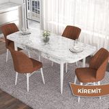 Canisa Concept Eva Serisi 80X132 Açılabilir Mdf Beyaz Mermer Desen Masa Mutfak Masa Takımı ve 4 Sandalye - Kiremit