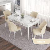 Canisa Concept Eva Serisi 80X132 Açılabilir Mdf Beyaz Mermer Desen Masa Mutfak Masa Takımı ve 4 Sandalye - Krem