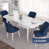 Canisa Concept Eva Serisi 80X132 Açılabilir Mdf Beyaz Mermer Desen Masa Mutfak Masa Takımı ve 4 Sandalye - Lacivert