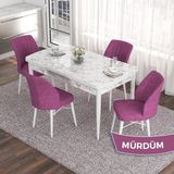 Canisa Concept Eva Serisi 80X132 Açılabilir Mdf Beyaz Mermer Desen Masa Mutfak Masa Takımı ve 4 Sandalye - Mürdüm