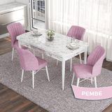 Canisa Concept Eva Serisi 80X132 Açılabilir Mdf Beyaz Mermer Desen Masa Mutfak Masa Takımı ve 4 Sandalye - Pembe