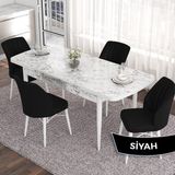 Canisa Concept Eva Serisi 80X132 Açılabilir Mdf Beyaz Mermer Desen Masa Mutfak Masa Takımı ve 4 Sandalye - Siyah