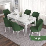 Canisa Concept Eva Serisi 80X132 Açılabilir Mdf Beyaz Mermer Desen Mutfak Masa Takımı ve 6 Sandalye - Yeşil