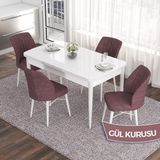 Canisa Concept Eva Serisi 80X132 Açılabilir Mdf Beyaz Mutfak Masa Takımı ve 4 Sandalye - Renkli