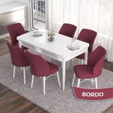 Canisa Concept Eva Serisi 80X132 Açılabilir Mdf Beyaz Mutfak Masa Takımı ve 6 Sandalye - Bordo