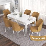 Canisa Concept Eva Serisi 80X132 Açılabilir Mdf Beyaz Mutfak Masa Takımı ve 6 Sandalye - Cappucino