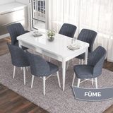 Canisa Concept Eva Serisi 80X132 Açılabilir Mdf Beyaz Mutfak Masa Takımı ve 6 Sandalye - Füme