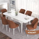 Canisa Concept Eva Serisi 80X132 Açılabilir Mdf Beyaz Mutfak Masa Takımı ve 6 Sandalye - Kiremit