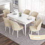 Canisa Concept Eva Serisi 80X132 Açılabilir Mdf Beyaz Mutfak Masa Takımı ve 6 Sandalye - Krem