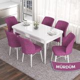 Canisa Concept Eva Serisi 80X132 Açılabilir Mdf Beyaz Mutfak Masa Takımı ve 6 Sandalye - Mor