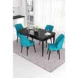 Canisa Concept Eva Serisi, 80X132 Açılabilir Mdf Mutfak Masa Takımı, Siyah Mermer Desen Masa , 4 Sandalye - 80 x 132 cm - Renkli