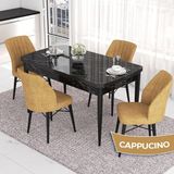 Canisa Concept Eva Serisi 80X132 Açılabilir Mdf Siyah Mermer Desen Masa Mutfak Masa Takımı ve 4 Sandalye - Cappucino