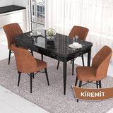 Canisa Concept Eva Serisi 80X132 Açılabilir Mdf Siyah Mermer Desen Masa Mutfak Masa Takımı ve 4 Sandalye - Kiremit