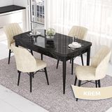 Canisa Concept Eva Serisi 80X132 Açılabilir Mdf Siyah Mermer Desen Masa Mutfak Masa Takımı ve 4 Sandalye - Krem
