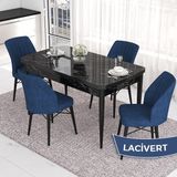 Canisa Concept Eva Serisi 80X132 Açılabilir Mdf Siyah Mermer Desen Masa Mutfak Masa Takımı ve 4 Sandalye - Lacivert