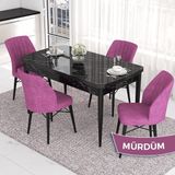 Canisa Concept Eva Serisi 80X132 Açılabilir Mdf Siyah Mermer Desen Masa Mutfak Masa Takımı ve 4 Sandalye - Mor