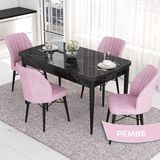 Canisa Concept Eva Serisi 80X132 Açılabilir Mdf Siyah Mermer Desen Masa Mutfak Masa Takımı ve 4 Sandalye - Pembe