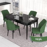 Canisa Concept Eva Serisi 80X132 Açılabilir Mdf Siyah Mermer Desen Masa Mutfak Masa Takımı ve 4 Sandalye - Yeşil