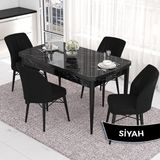 Canisa Concept Eva Serisi 80X132 Açılabilir Mdf Siyah Mermer Desen Masa Mutfak Masa Takımı ve 4 Sandalye