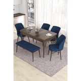 Canisa Concept Eva Serisi 80x132 cm Benchli Açılabilir Mdf Barok Ahşap Desen Lacivert Mutfak Masa Takımı