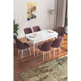Canisa Concept Eva Serisi 80x132 cm Beyaz Mdf Açılabilir Gül Kurusu Mutfak Masa Takımı