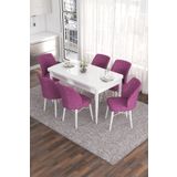 Canisa Concept Eva Serisi 80x132 cm Beyaz Mdf Açılabilir Mor 6 Sandalye Mutfak Masa Takımı