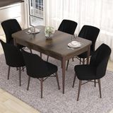 Canisa Concept Eva Serisi Barok Ahşap Desen MDf Açılabilir 6 Sandalye 80x132 cm Mutfak Masa Takımı