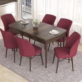 Canisa Concept Eva Serisi Masa Takımı Açılabilir Mdf 80 x 132 cm Barok Ahşap Desen Masa ve 6 Sandalye - Bordo