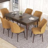 Canisa Concept Eva Serisi Masa Takımı Açılabilir Mdf 80 x 132 cm Barok Ahşap Desen Masa ve 6 Sandalye - Cappuccino