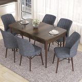 Canisa Concept Eva Serisi Masa Takımı Açılabilir Mdf 80 x 132 cm Barok Ahşap Desen Masa ve 6 Sandalye - Füme