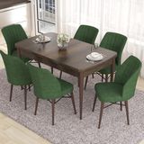 Canisa Concept Eva Serisi Masa Takımı Açılabilir Mdf 80 x 132 cm Barok Ahşap Desen Masa ve 6 Sandalye - Haki Yeşili