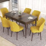 Canisa Concept Eva Serisi Masa Takımı Açılabilir Mdf 80 x 132 cm Barok Ahşap Desen Masa ve 6 Sandalye - Hardal