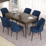 Canisa Concept Eva Serisi Masa Takımı Açılabilir Mdf 80 x 132 cm Barok Ahşap Desen Masa ve 6 Sandalye - Lacivert