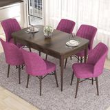 Canisa Concept Eva Serisi Masa Takımı Açılabilir Mdf 80 x 132 cm Barok Ahşap Desen Masa ve 6 Sandalye - Mor