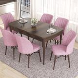 Canisa Concept Eva Serisi Masa Takımı Açılabilir Mdf 80 x 132 cm Barok Ahşap Desen Masa ve 6 Sandalye - Pembe