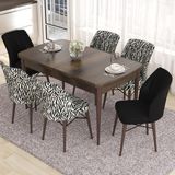 Canisa Concept Eva Serisi Masa Takımı Açılabilir Mdf 80 x 132 cm Barok Ahşap Desen Masa ve 6 Sandalye - Siyah - Beyaz