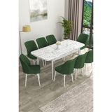 Canisa Concept Eva Serisi Mdf Beyaz Mermer Desenli Açılabilir Mutfak Masa Takımı/beyaz Mermer Desenli Masa + 8 Adet Sandalye - 80 x 132 cm - Yeşil